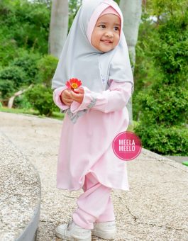 Gamis Malika Anak Muslimah in Pink Mix Grey New Edition
